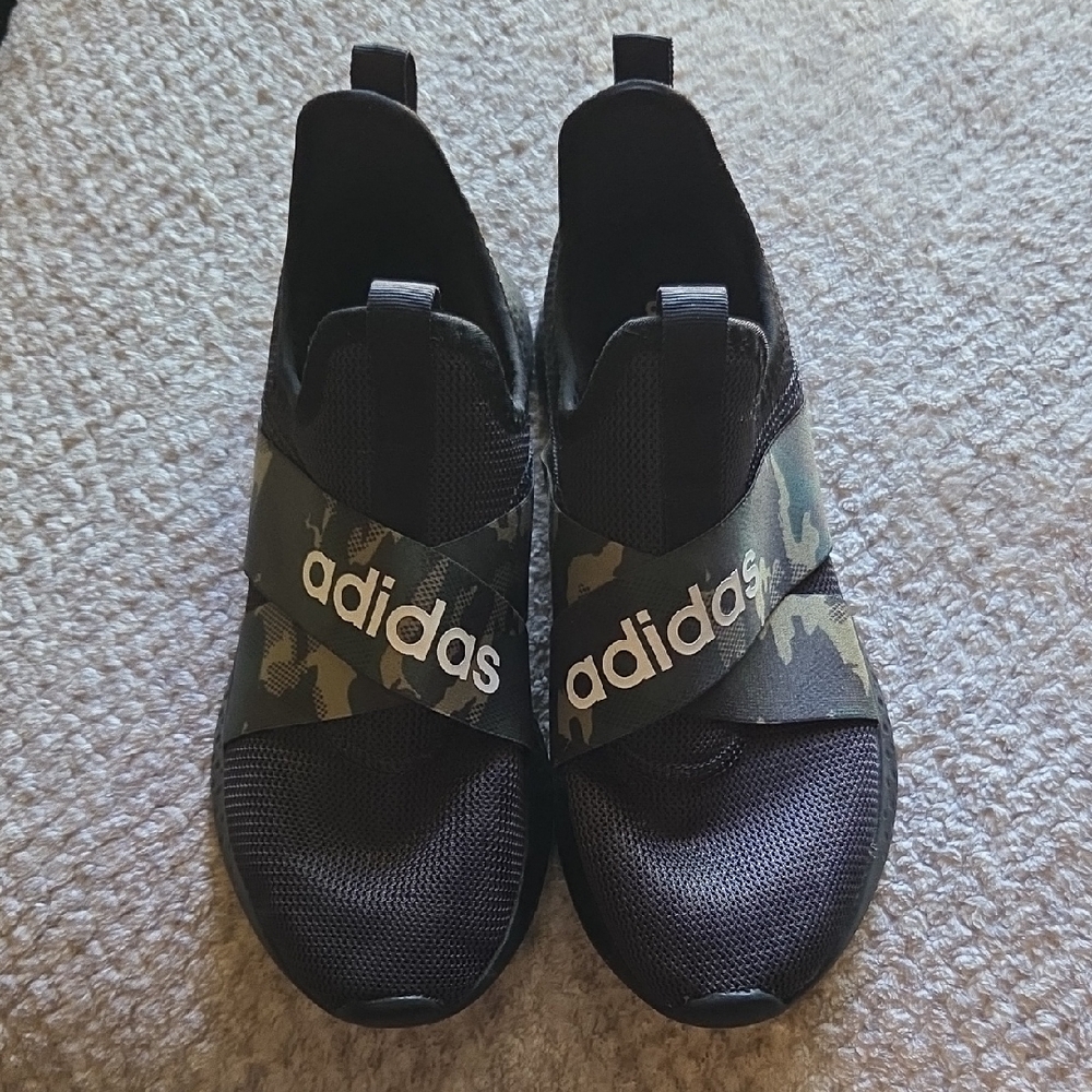 Adidas Women's Black and Camo Slip-On Sneakers